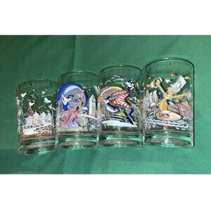 Vintage Full Set Of 4 McDonald's Walt Disney World 25th Anniversary Glasses Cups